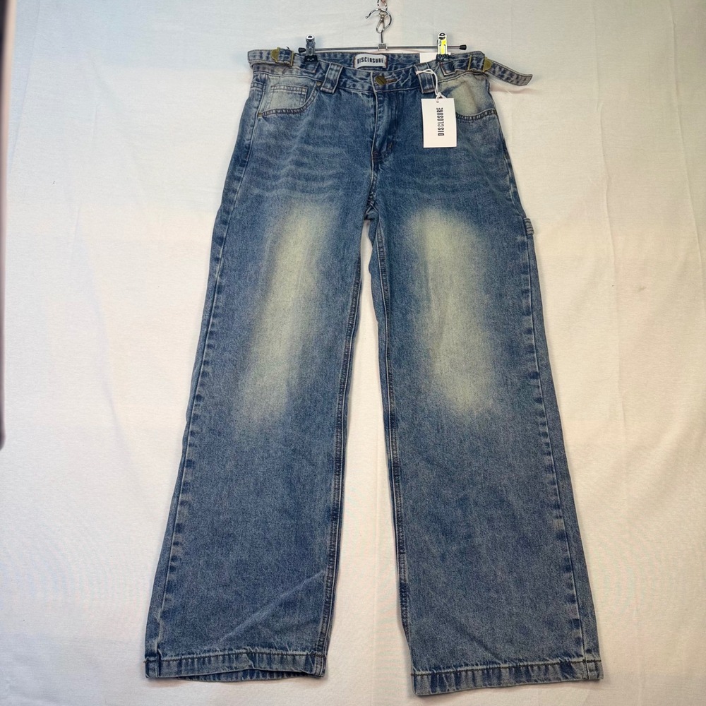 Disclosure Wide Leg Jeans Womens 11/30 Blue Acid Wash Low Rise Y2K Carpenter